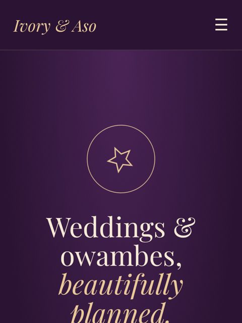 Phone view of the Ivory & Aso Events demo website