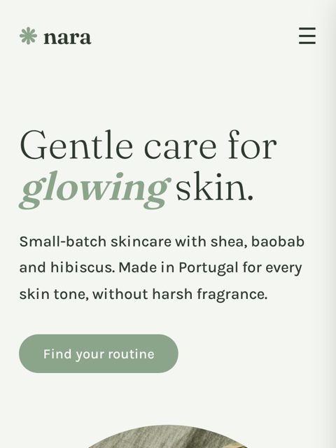 Phone view of the Nara Botanics demo website